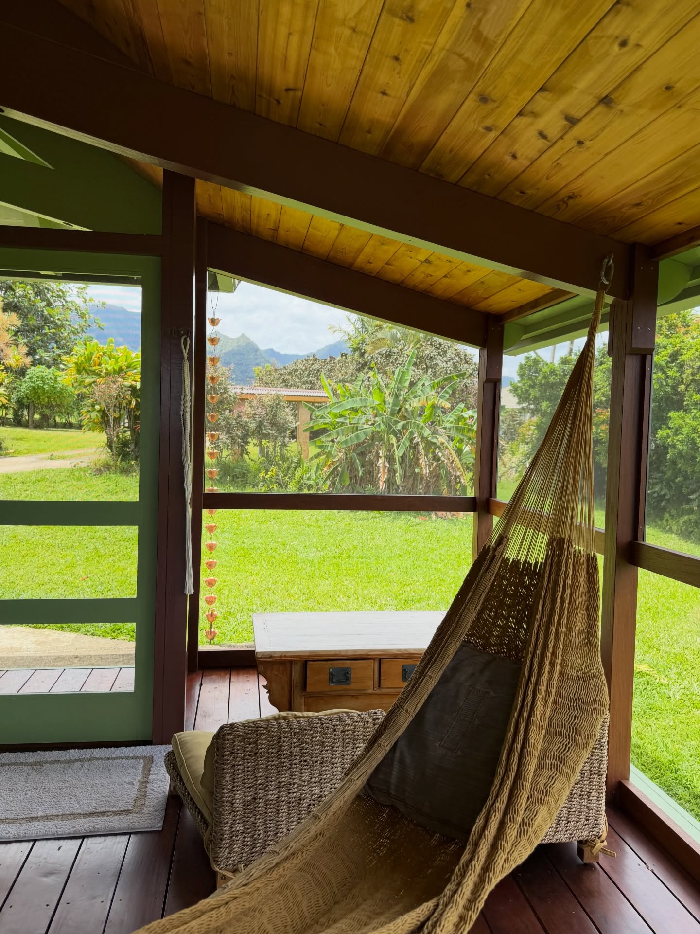 Hammock on the screened lanai looking toward mountains